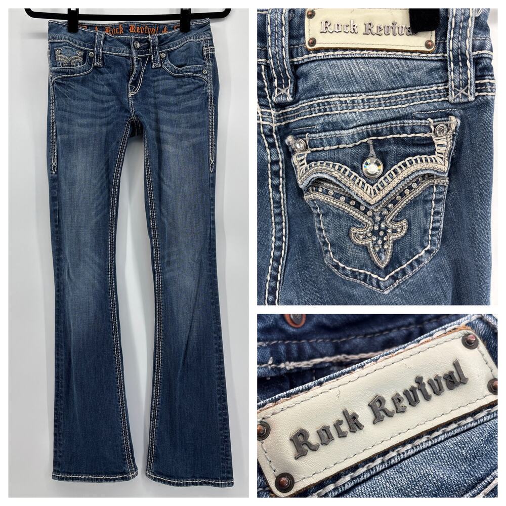 Rock Revival Jeans Darcy Bootcut Size 26 x 32 Rhinestone Western Country Rodeo